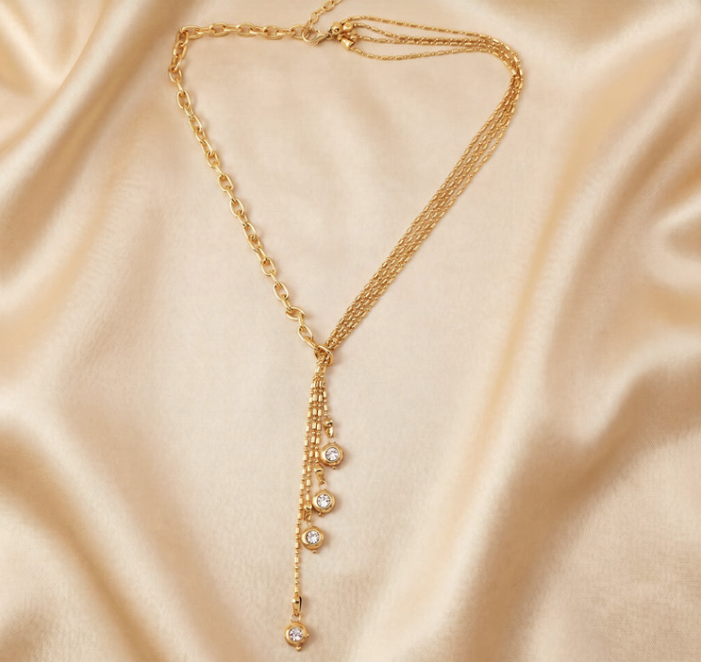 Anti-Tarnish Capsule Chain Y-Shape With Crystal