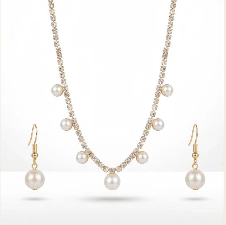 Anti-Tarnish Rhinestone And Faux Pearl Set With Earrings