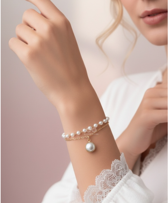 The Snow Globe- Gold Pearl Bracelet