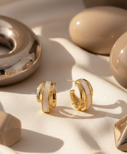 A CLASSY DAME - WHITE ENAMELLED GOLDEN STUDS