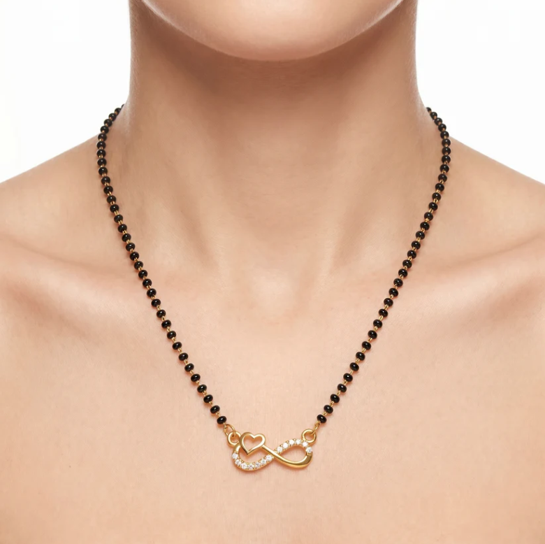 Anti-Tarnish Black Beaded Infinity Heart Crystal Mangalsutra Chain