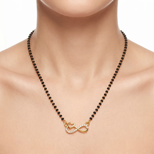 Anti-Tarnish Black Beaded Infinity Heart Crystal Mangalsutra Chain