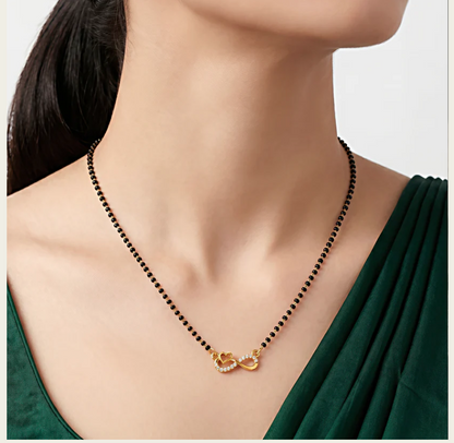 Anti-Tarnish Black Beaded Infinity Heart Crystal Mangalsutra Chain