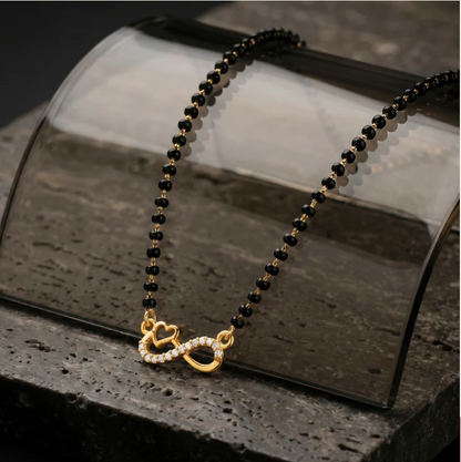 Anti-Tarnish Black Beaded Infinity Heart Crystal Mangalsutra Chain