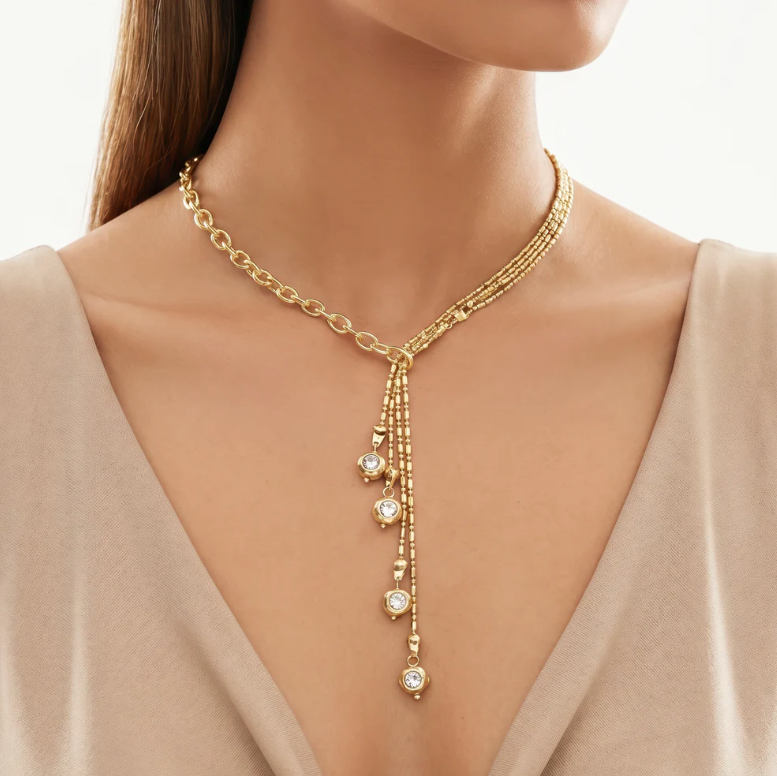 Anti-Tarnish Capsule Chain Y-Shape With Crystal