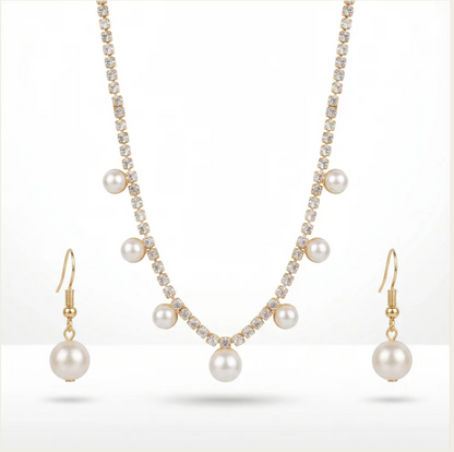 Anti-Tarnish Rhinestone And Faux Pearl Set With Earrings