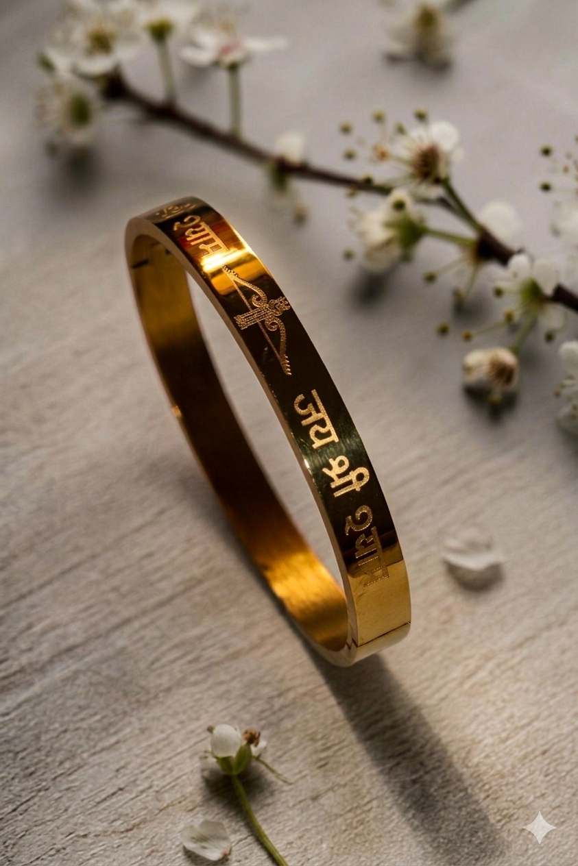 Jay Sree Ram Engraved Kada Bracelet for Men | Devotion to Lord Rama |Premium Gold-Plated