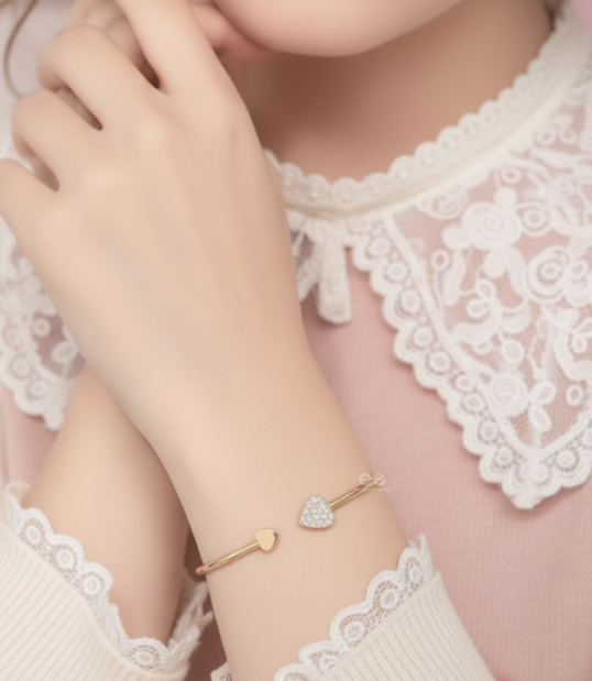 Golden Heart Rhinestone Bracelet