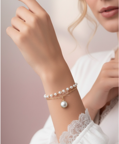 The Snow Globe- Gold Pearl Bracelet