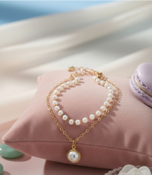 The Snow Globe- Gold Pearl Bracelet