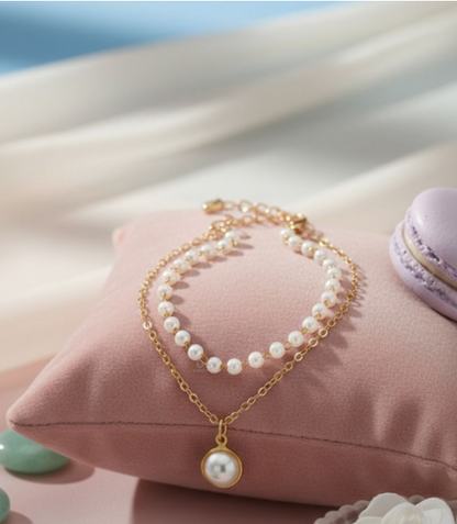 The Snow Globe- Gold Pearl Bracelet