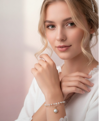 The Snow Globe- Gold Pearl Bracelet