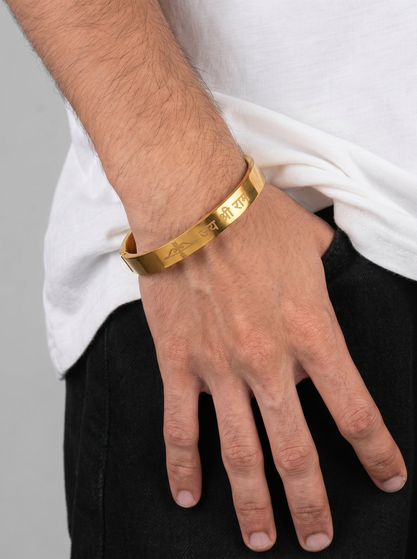 Jay Sree Ram Engraved Kada Bracelet for Men | Devotion to Lord Rama |Premium Gold-Plated