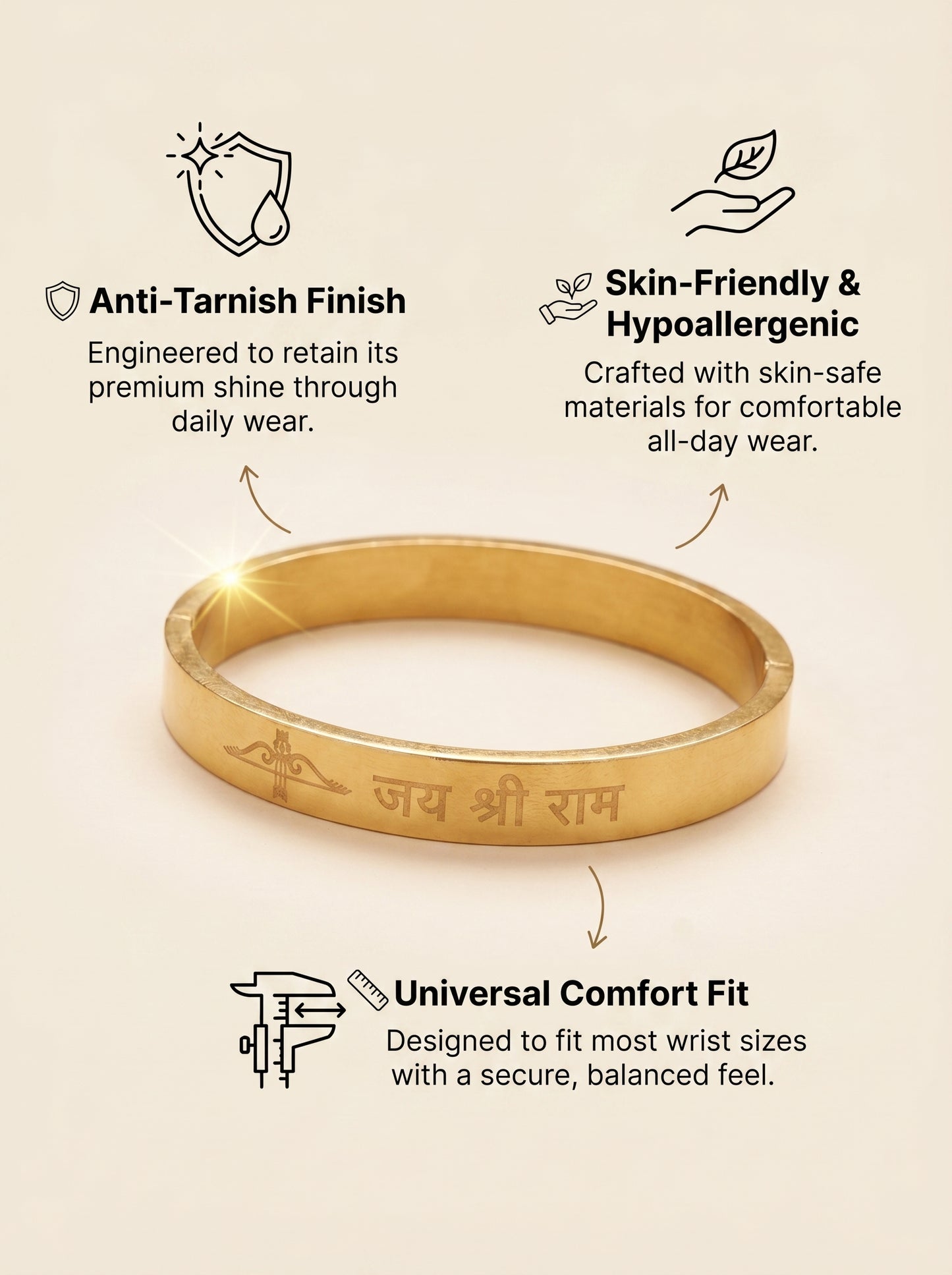 Jay Sree Ram Engraved Kada Bracelet for Men | Devotion to Lord Rama |Premium Gold-Plated